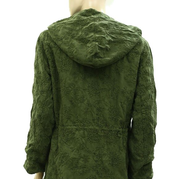 Alice + Olivia Marna Embroidered Hooded Parka Jacket Top Zip-Up Green M 262510 - Picture 8 of 10